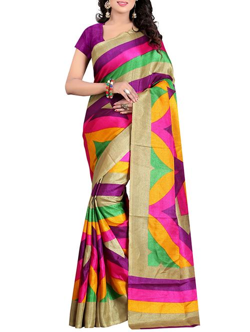 pink silk blend printed saree with blouse - 14907960 - Standard Image - 0