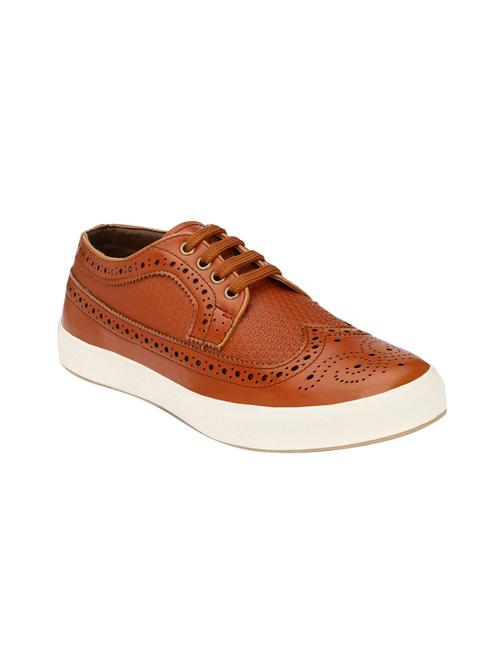 tan leatherette lace up sneaker - 14908065 -  Standard Image - 0