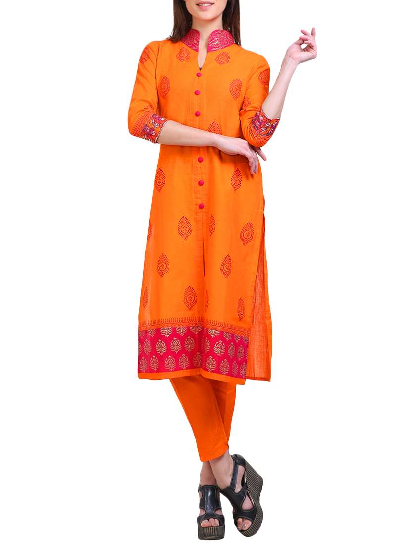orange cotton straight kurta