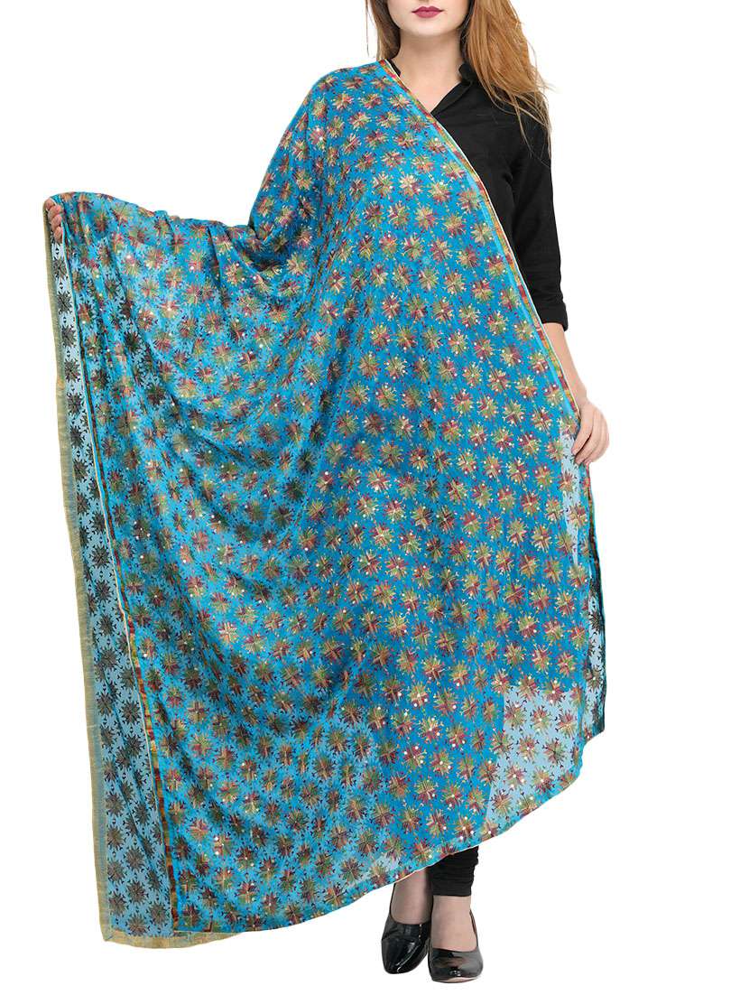 blue poly chiffon dupatta