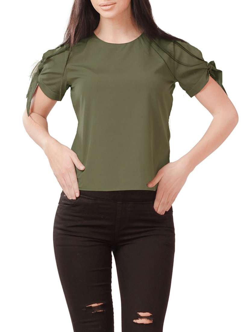 tie knot sleeved solid top