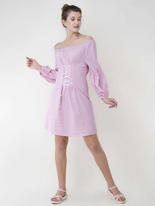 pink cotton off shoulder dress - 14913016 - Standard Image - 0