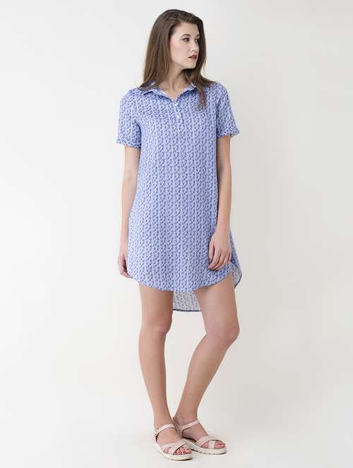 blue printed high low dress - 14913017 -  Standard Image - 0