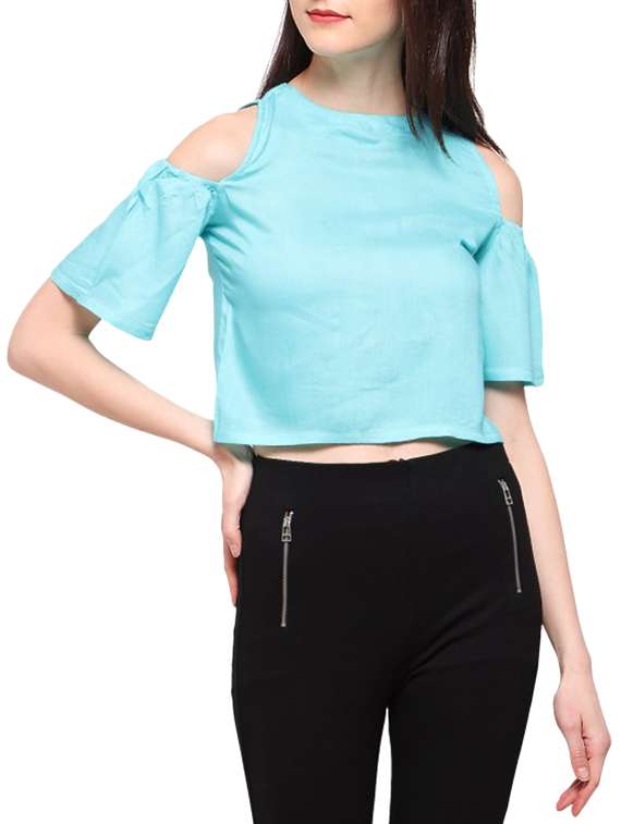 women's crop round neck top
