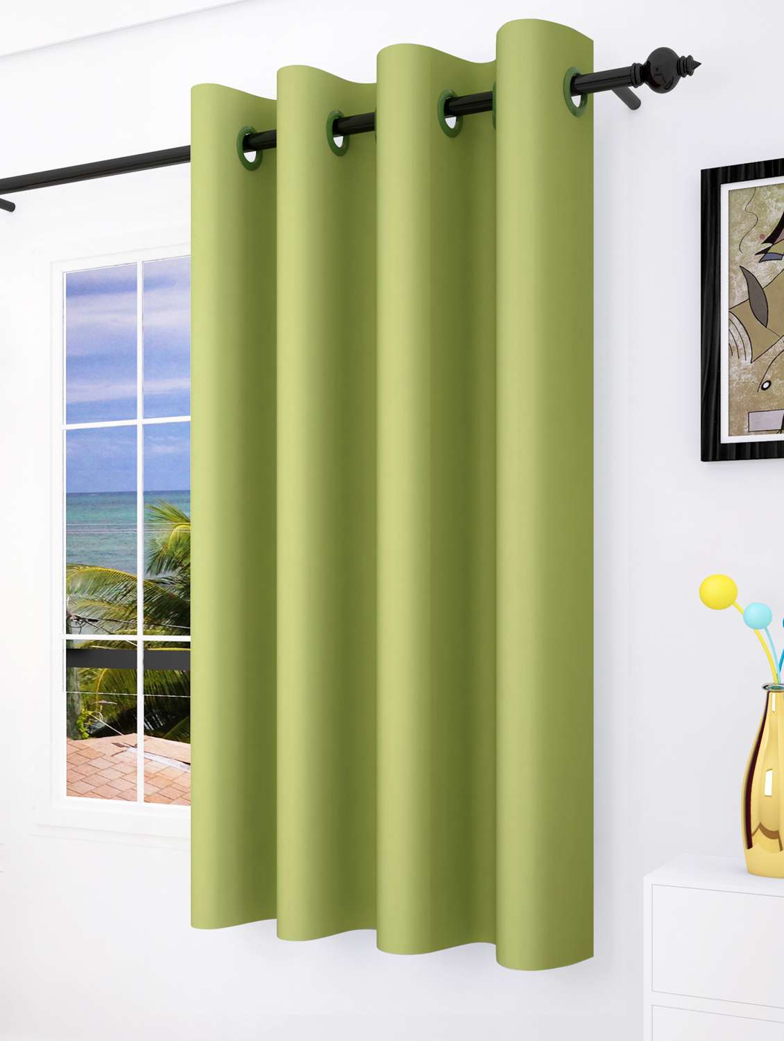 green blackout 1 pc window curtain-5 feet