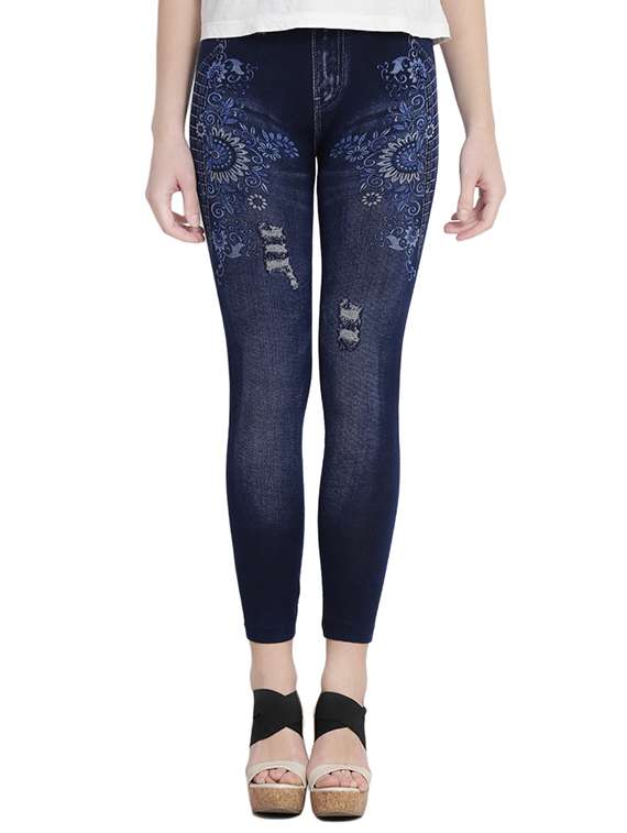 blue printed cotton jegging