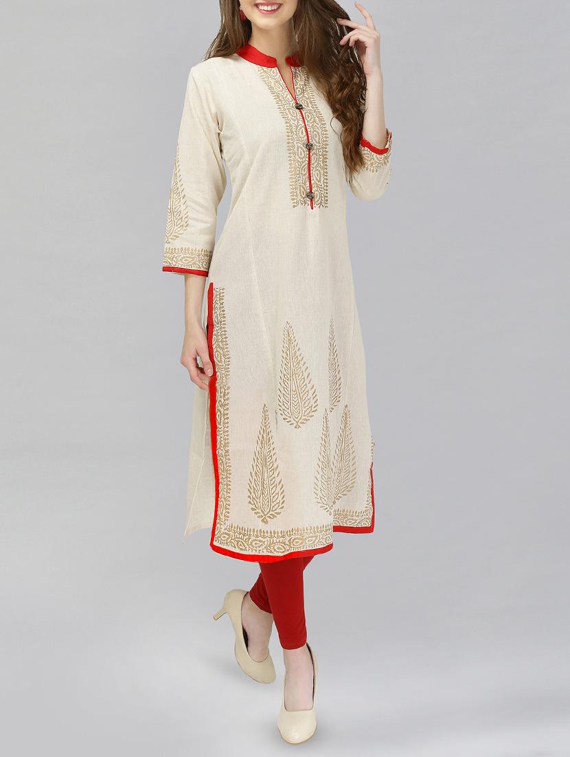 white cotton straight kurta - 14916515 -  Zoom Image - 0