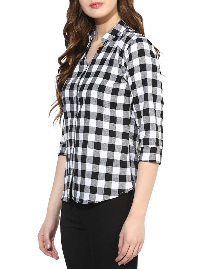 Buy online Black Cotton Checkered Shirt 