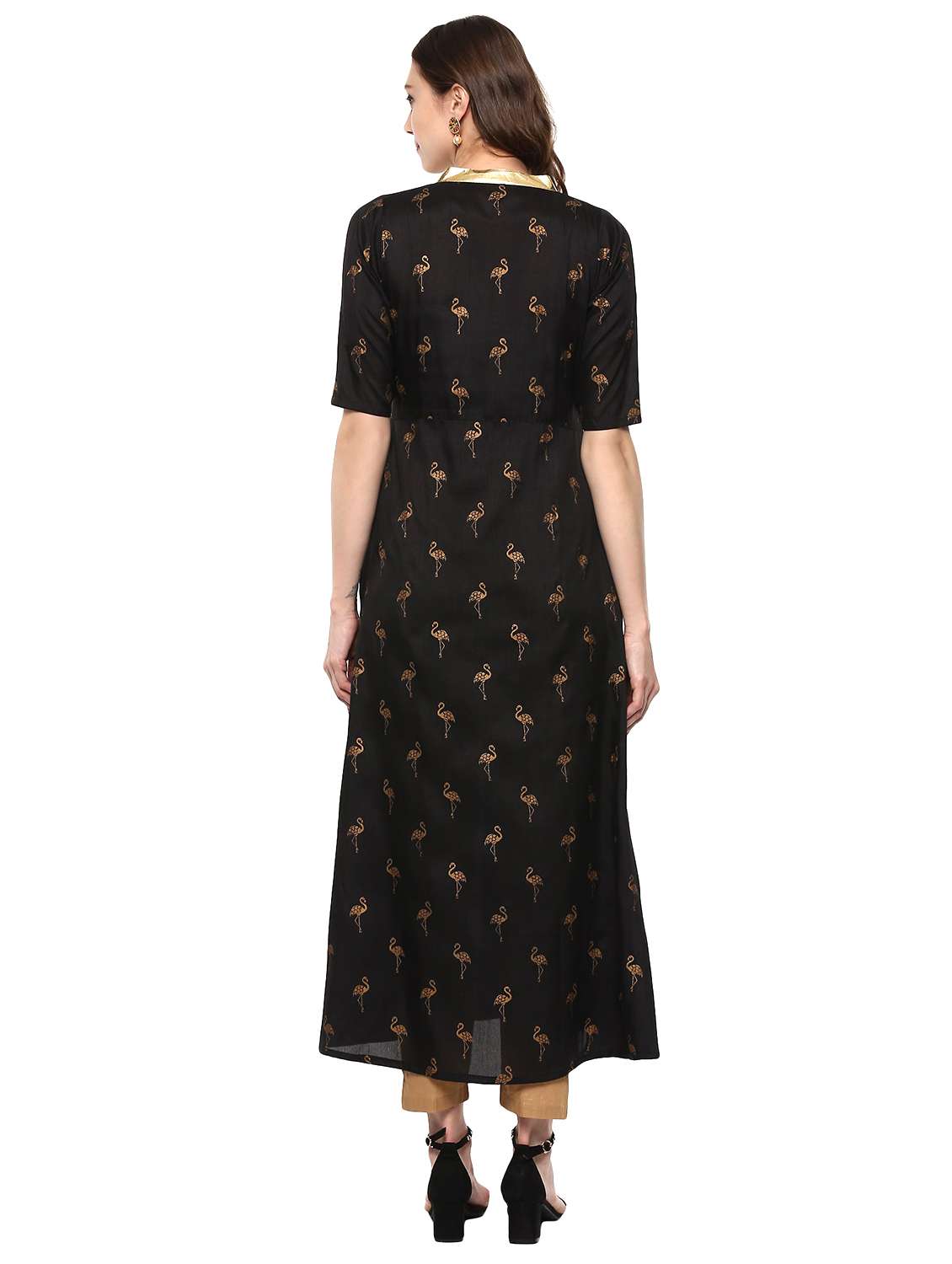 black synthetic a-line kurta - 14920020 -  Standard Image - 3