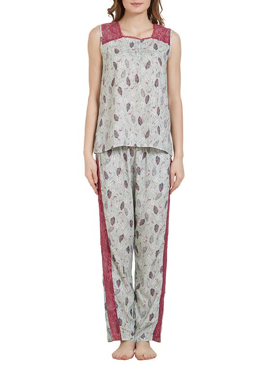 lace detail top with pajama set - 14921216 - Zoom Image - 0