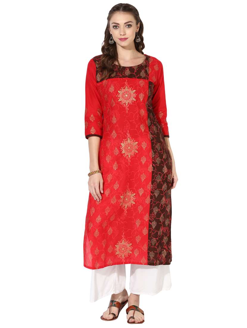 red cotton straight kurta
