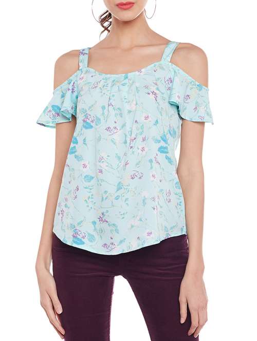 light blue cold shoulder top - 14929433 - Standard Image - 0