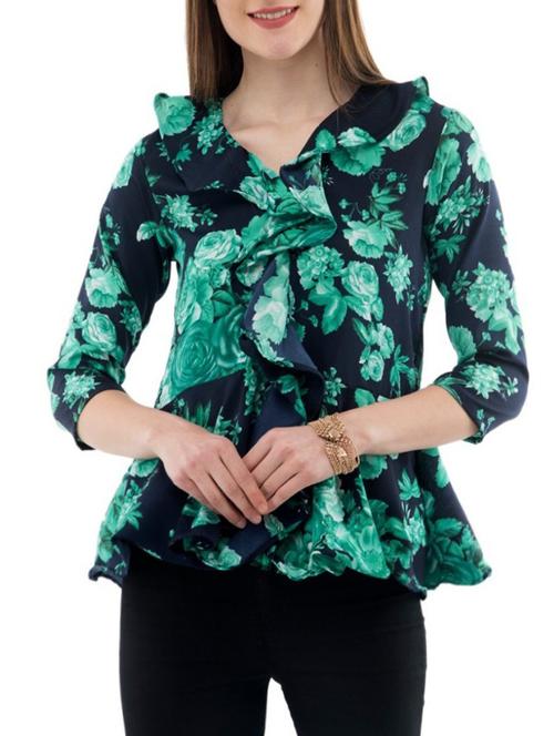 green printed crepe ruffle top - 14930585 - Standard Image - 0