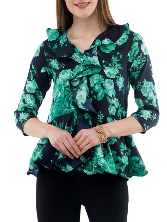 green printed crepe ruffle top - 14930585 - Zoom Image - 0