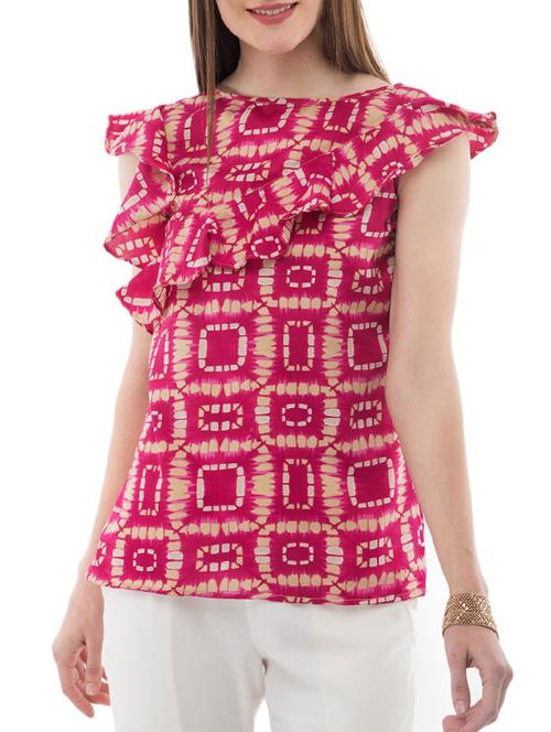 pink printed crepe ruffled top - 14930597 -  Standard Image - 0