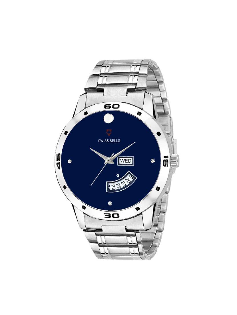 Svviss Bells silver Dial Day and Date Wrist Watch for Men