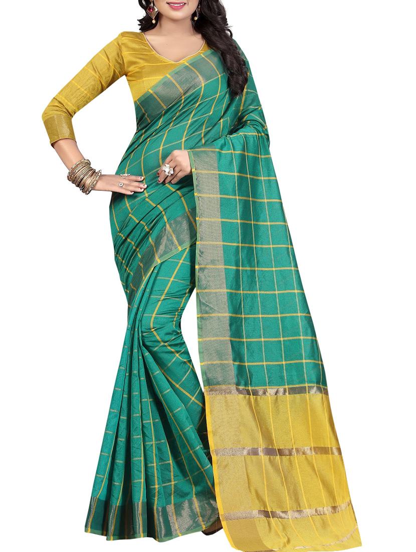 turquoise silk woven saree with blouse - 14933606 -  Zoom Image - 0