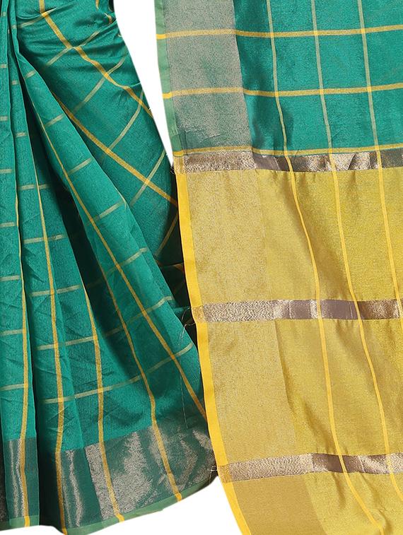 turquoise silk woven saree with blouse - 14933606 - Standard Image - 3