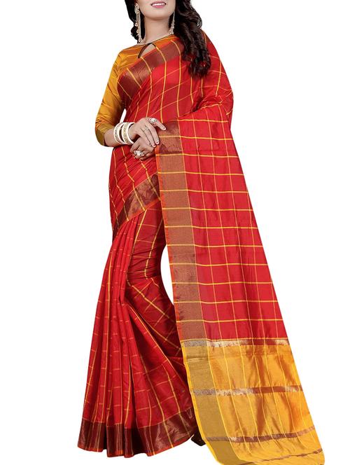 red silk woven saree with blouse - 14933612 - Standard Image - 0