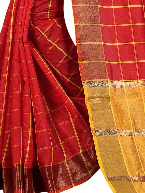 red silk woven saree with blouse - 14933612 - Standard Image - 3