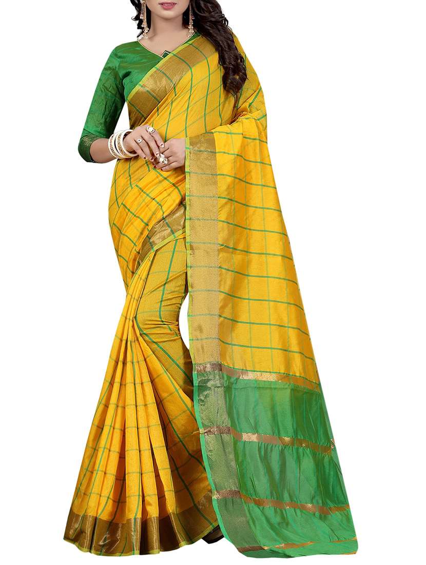 yellow silk woven saree with blouse - 14933615 -  Zoom Image - 0