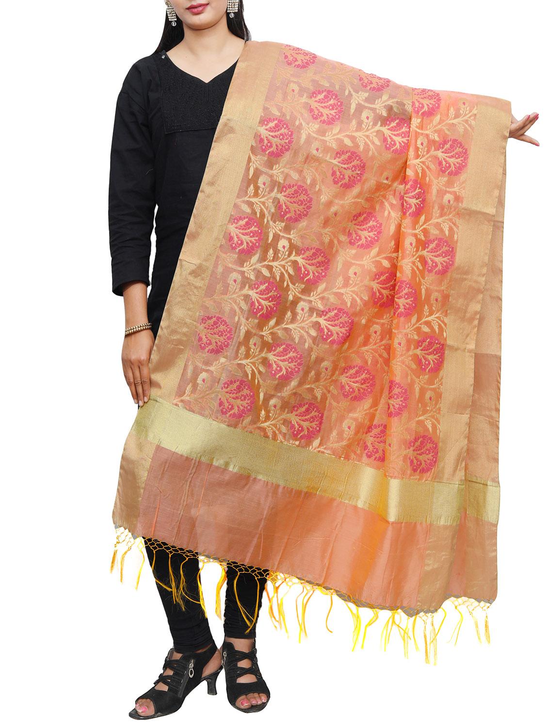 peach chanderi dupatta - 14934976 - Zoom Image - 0