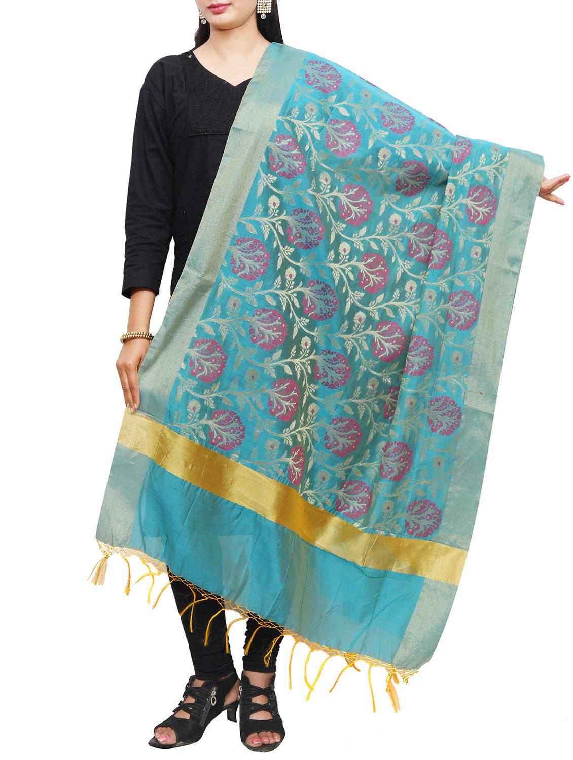 sky blue chanderi dupatta - 14934977 - Zoom Image - 0