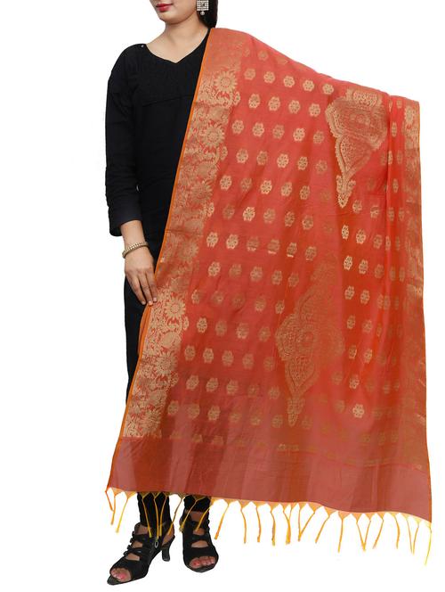 peach chanderi dupatta - 14934992 - Standard Image - 0