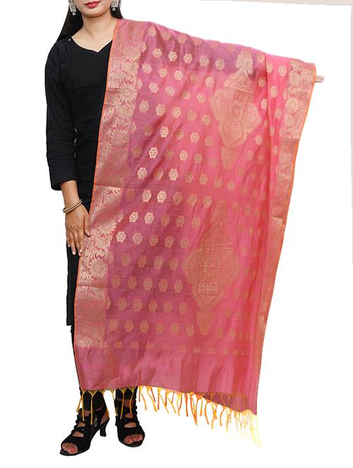 pink chanderi dupatta - 14934994 -  Standard Image - 0
