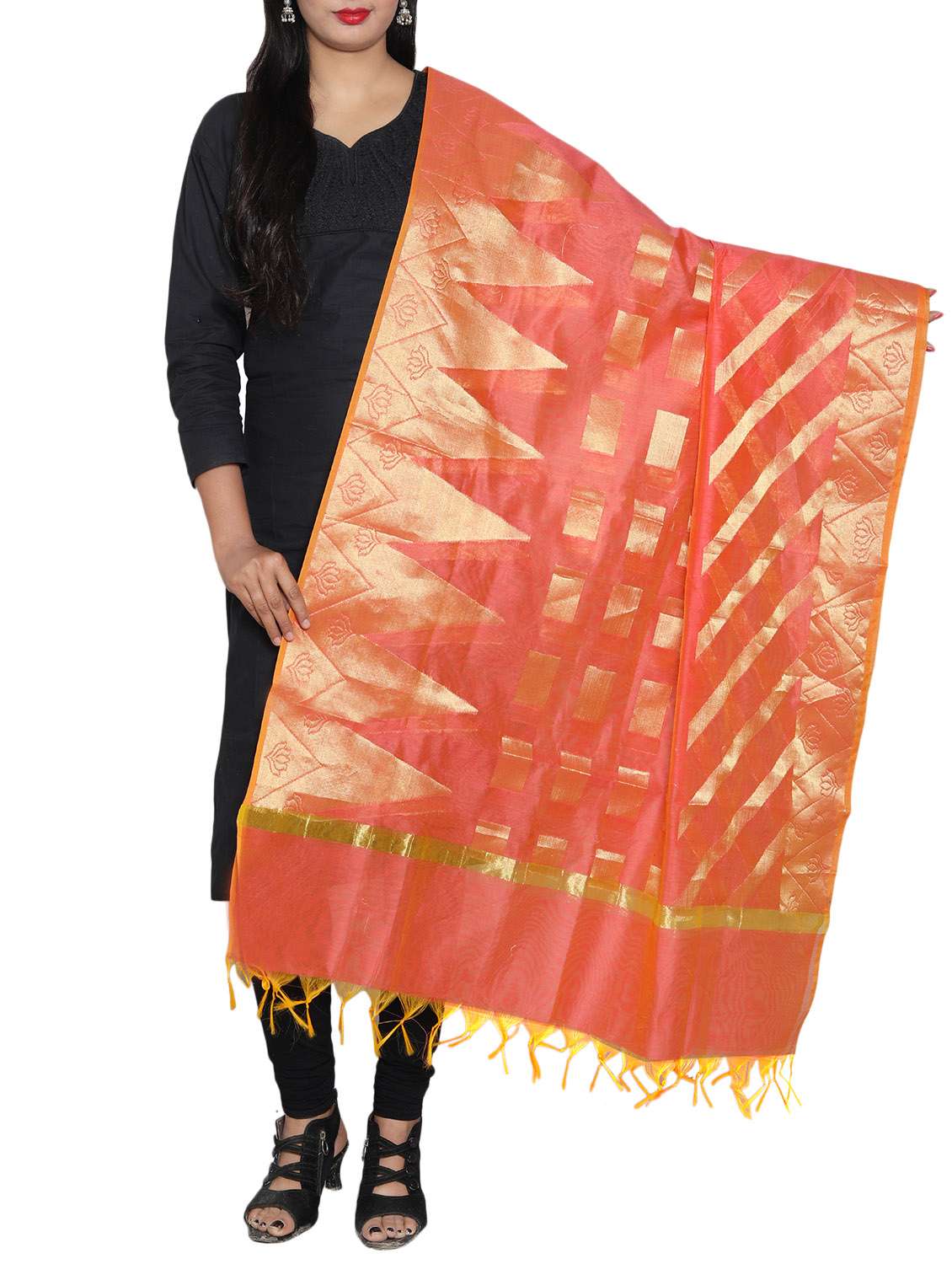 peach chanderi dupatta - 14935000 -  Zoom Image - 0