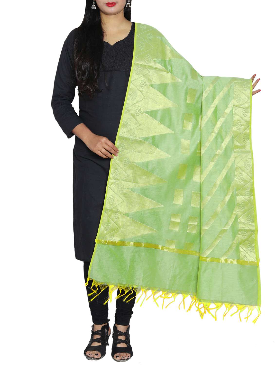 green chanderi dupatta - 14935001 -  Zoom Image - 0