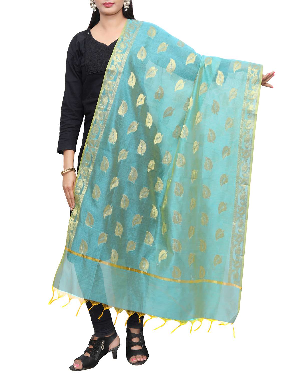 sky blue chanderi dupatta - 14935011 -  Zoom Image - 0