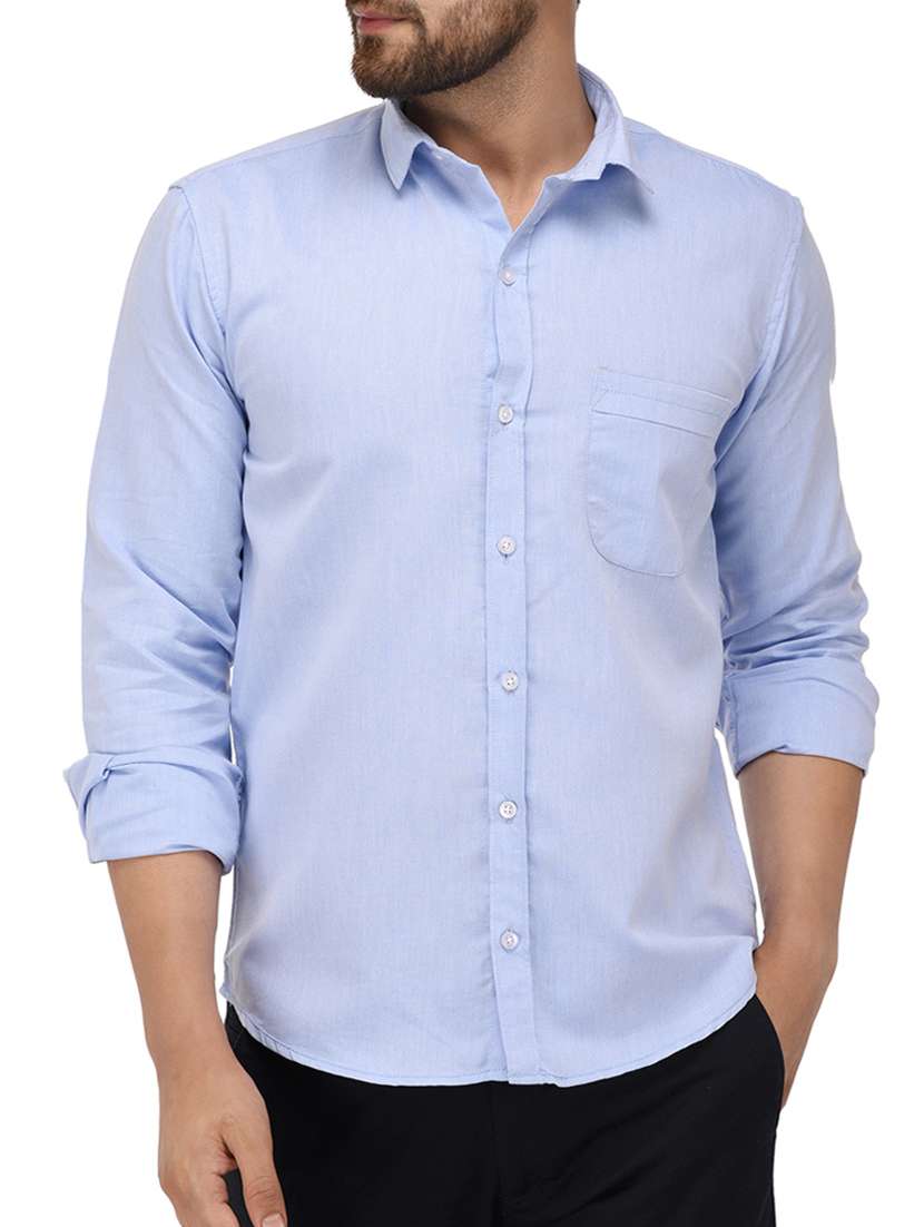 light blue solid casual shirt - 14938550 -  Zoom Image - 0