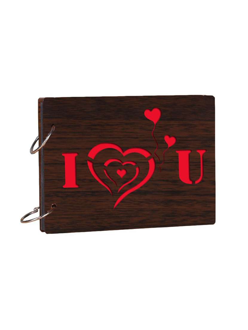 wooden "i love you" brown photo album