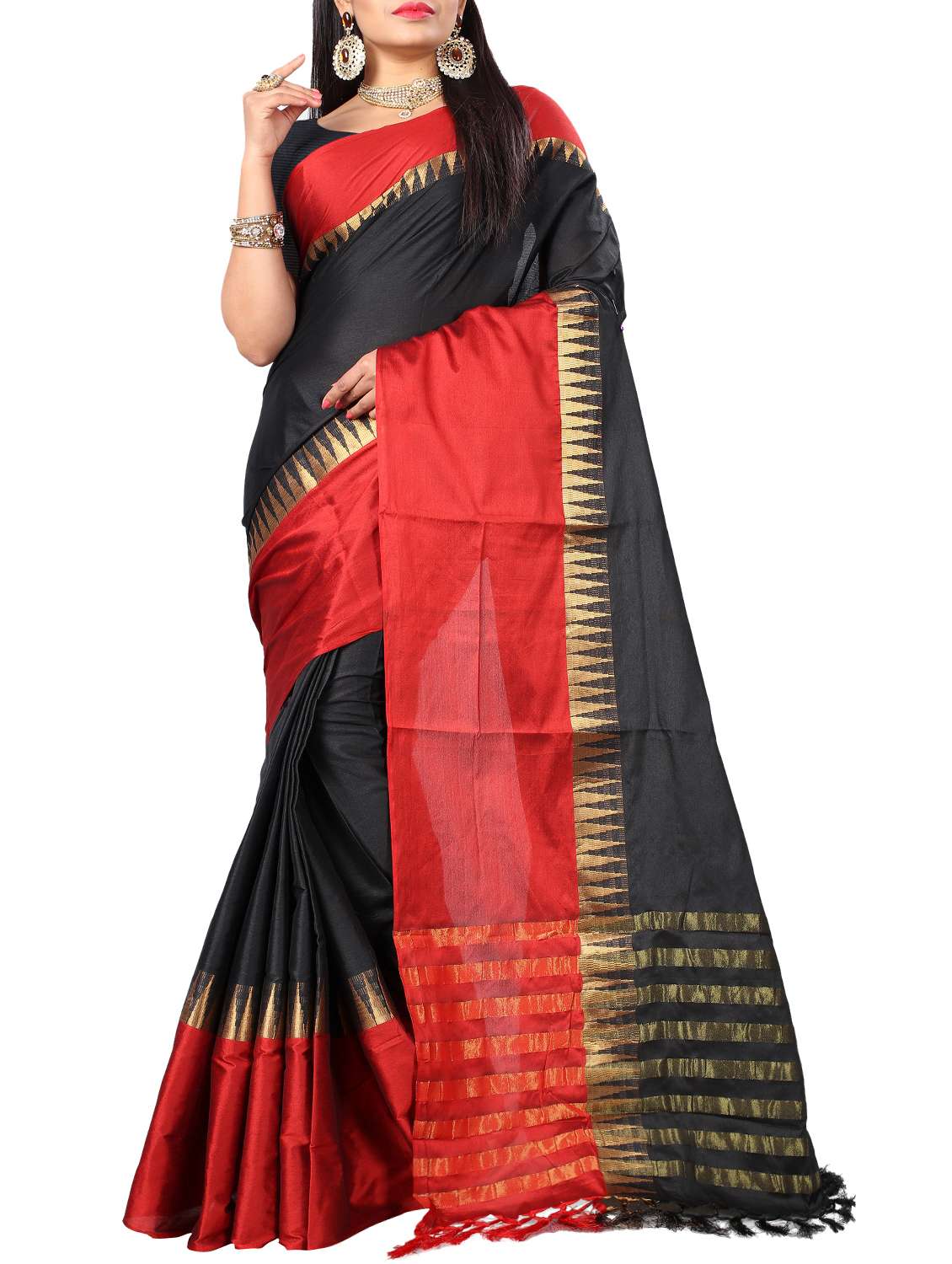 black cotton silk woven saree with blouse