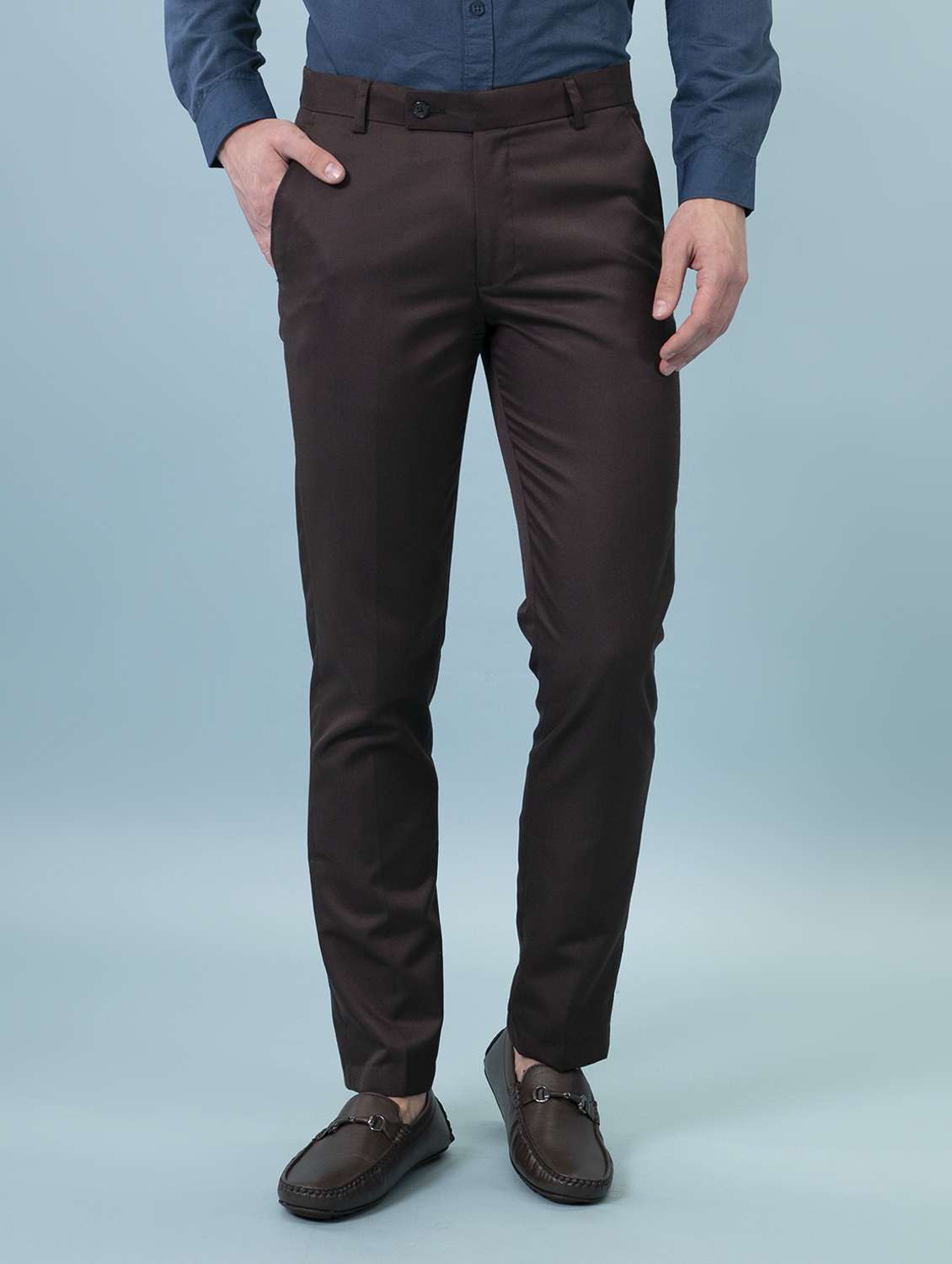 Maroon Solid Flat Front Formal Trouser
