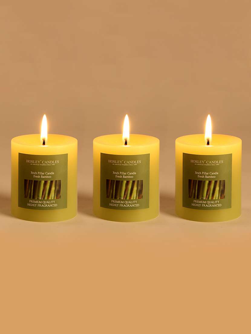 set of 3 fresh bamboo 3 inch pillar candles