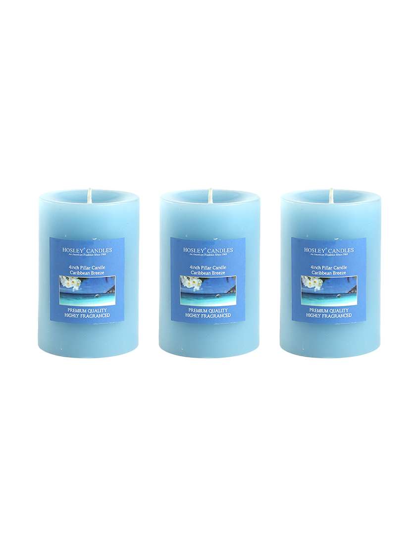 set of 3 caribbean breeze 4 inch pillar candles