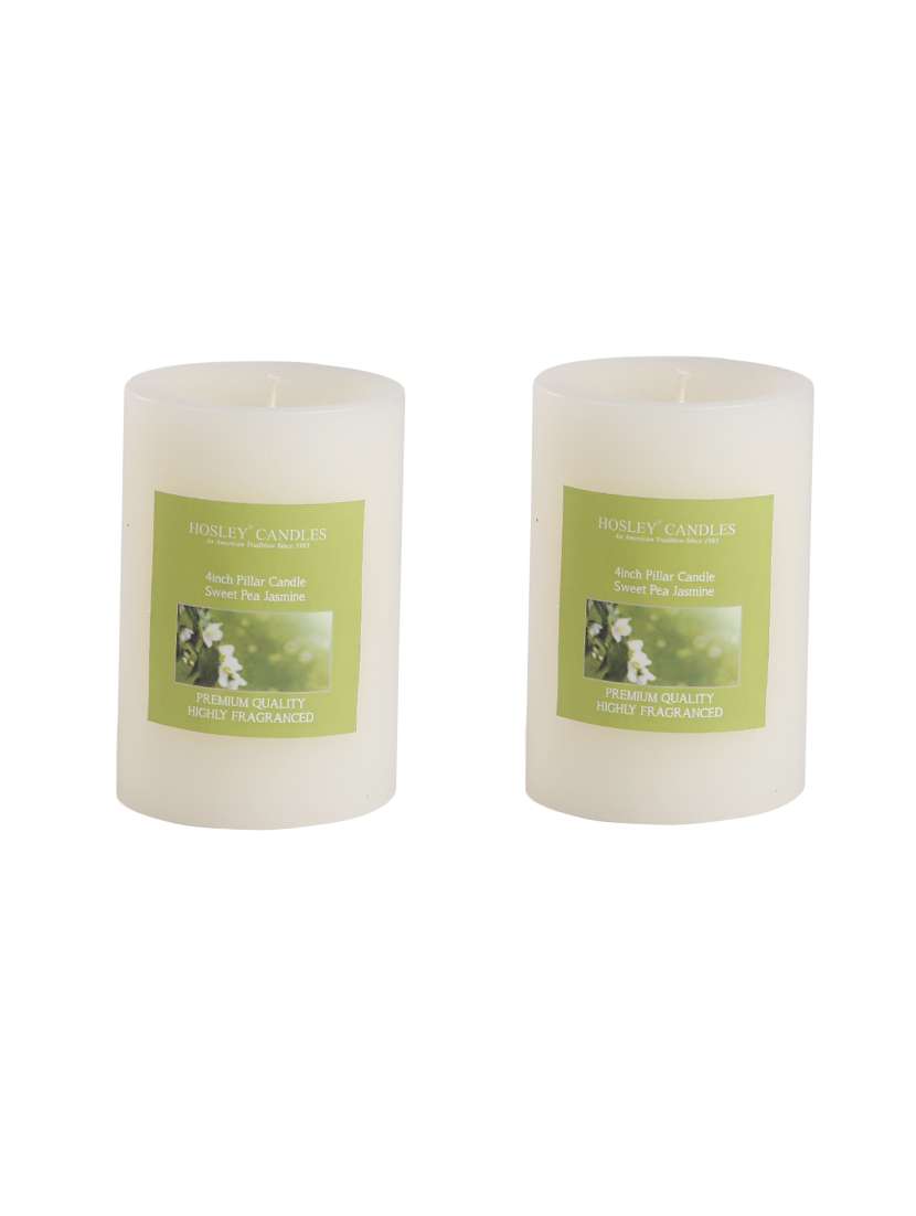 set of 2 sweet pea jasmine 4 inch pillar candles