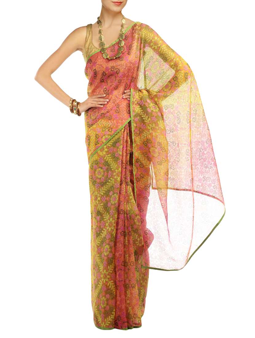 fuchsia designs yellow chanderi saree with blouse