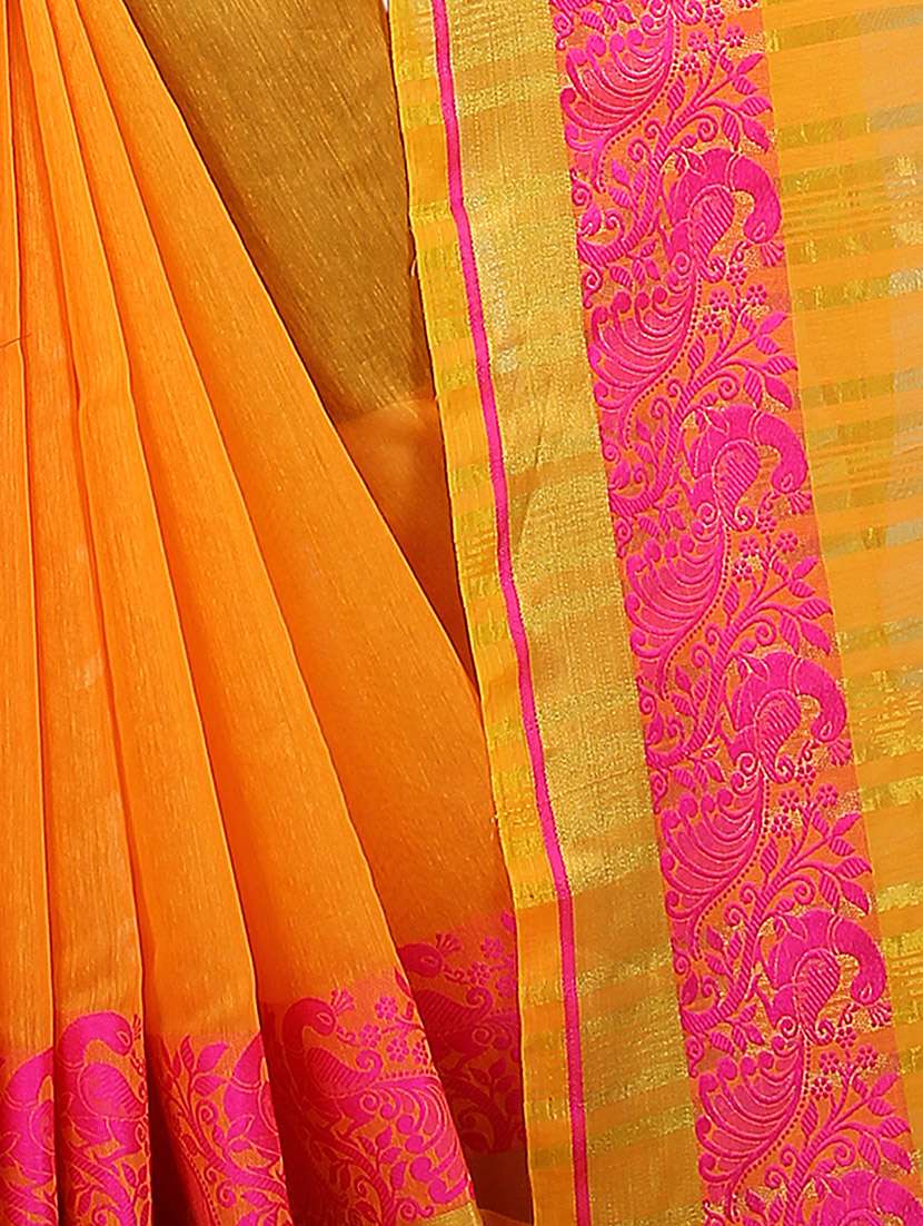 yellow cotton silk chanderi saree with blouse - 14949996 -  Standard Image - 3