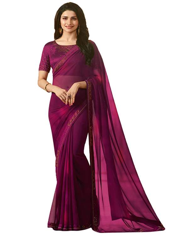 purple georgette bordered saree with blouse