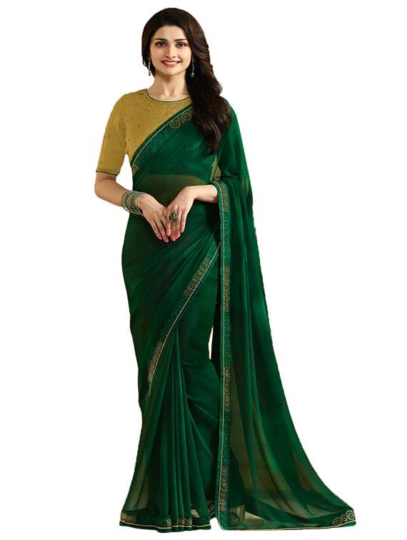 green georgette bordered saree with blouse