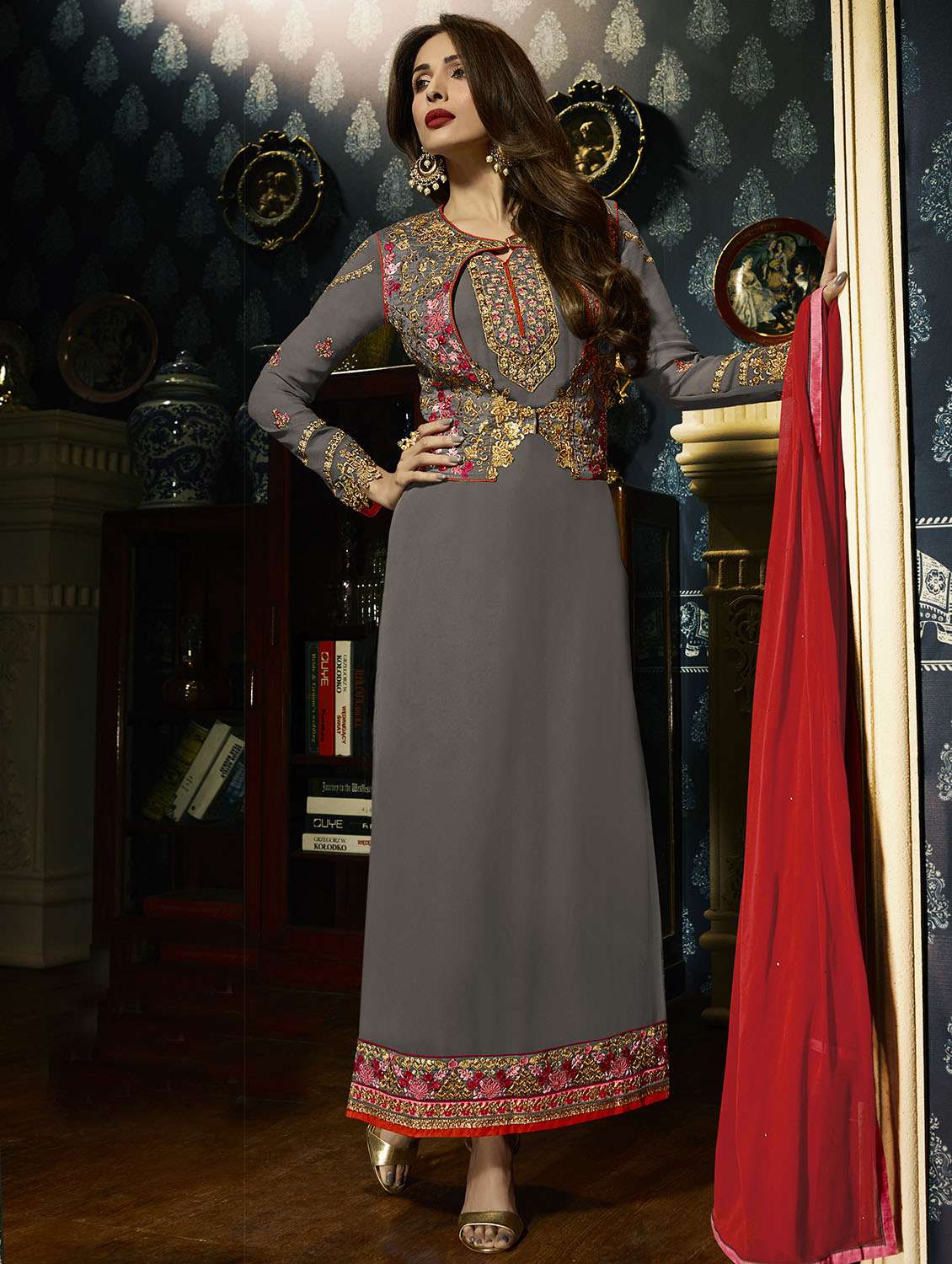grey georgette unstitched suit