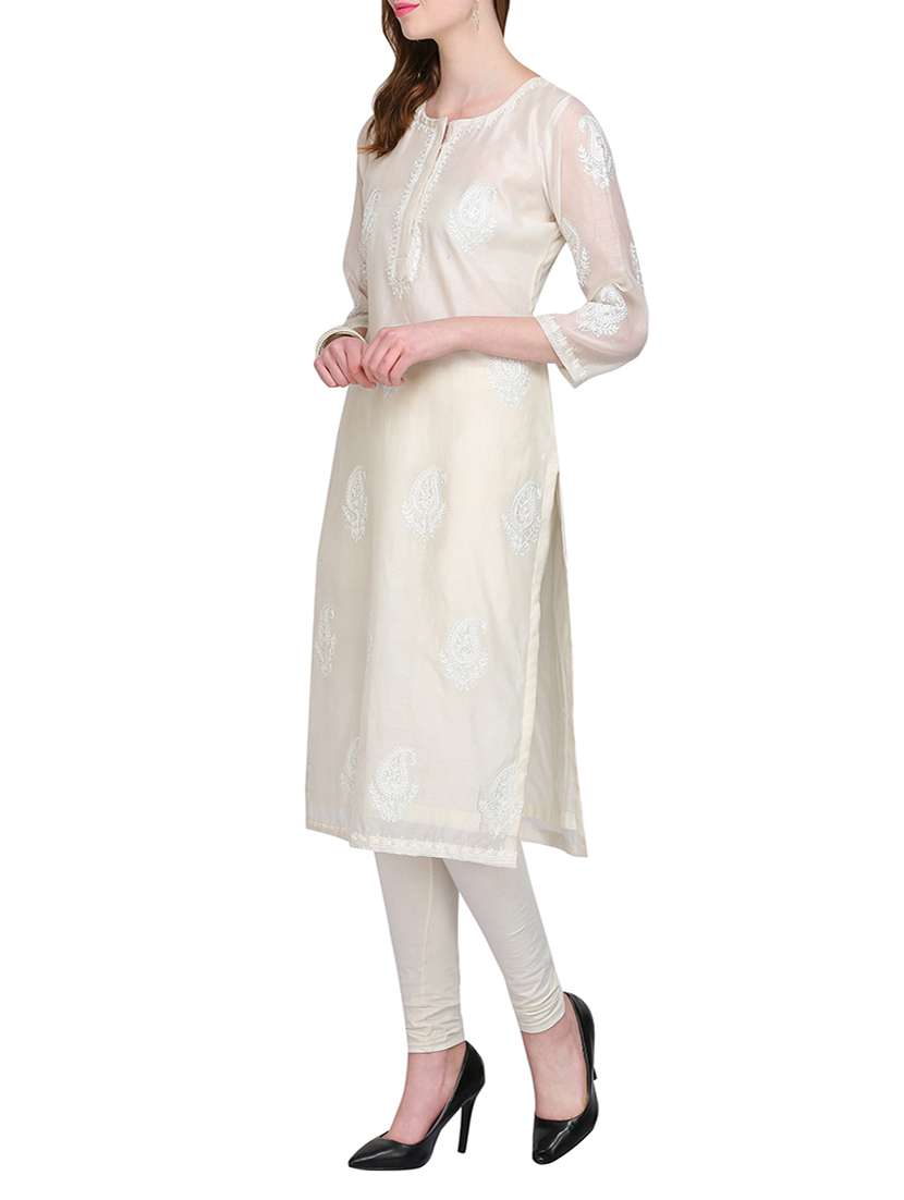 Kaanchie Nanggia White Chanderi Long Kurta