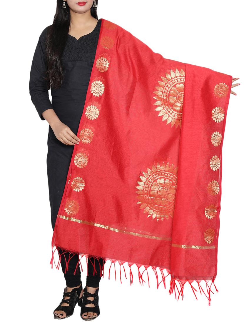 red chanderi dupatta - 14953138 -  Zoom Image - 0