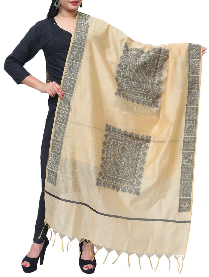 beige chanderi dupatta - 14953142 -  Zoom Image - 0