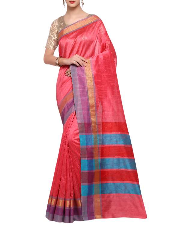peach silk bordered saree with blouse