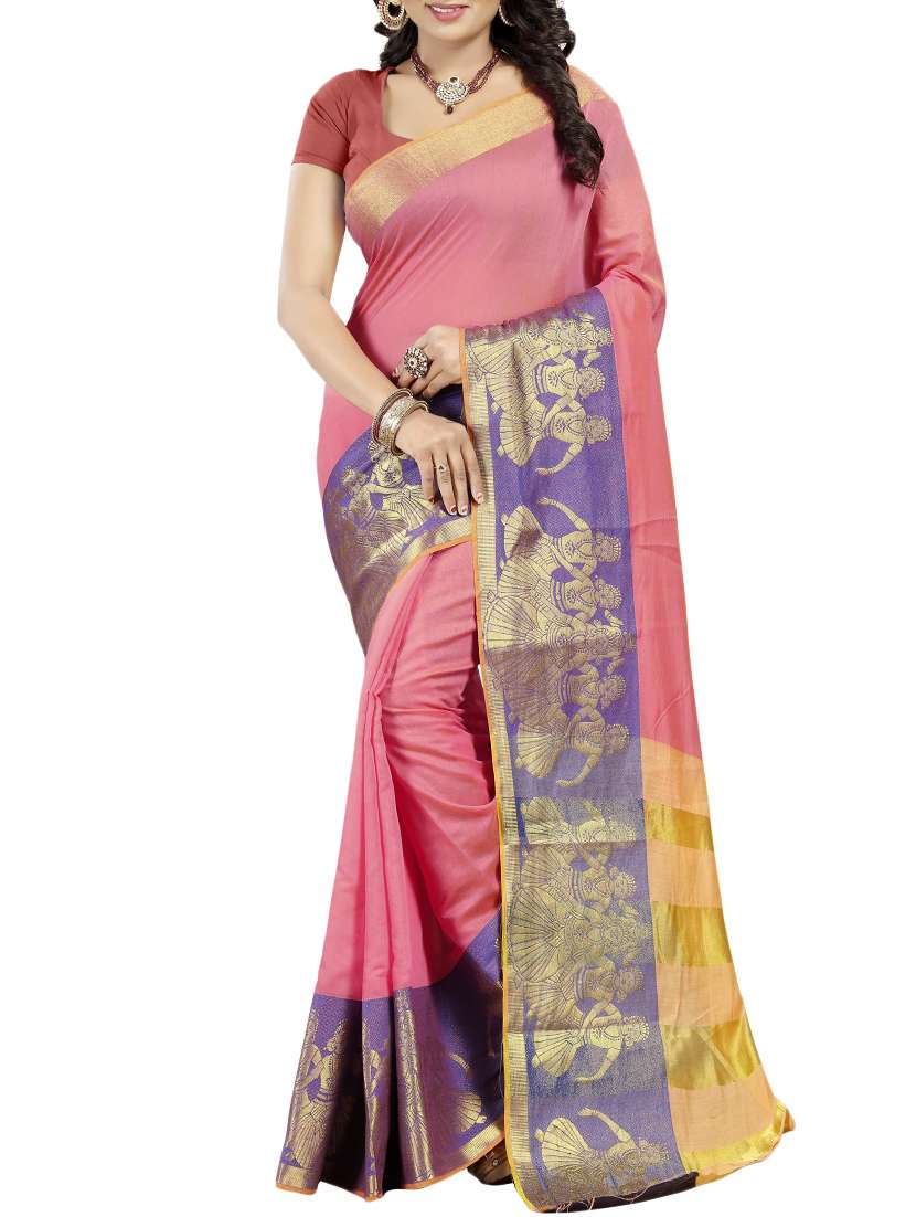 pink cotton bordered saree with blouse