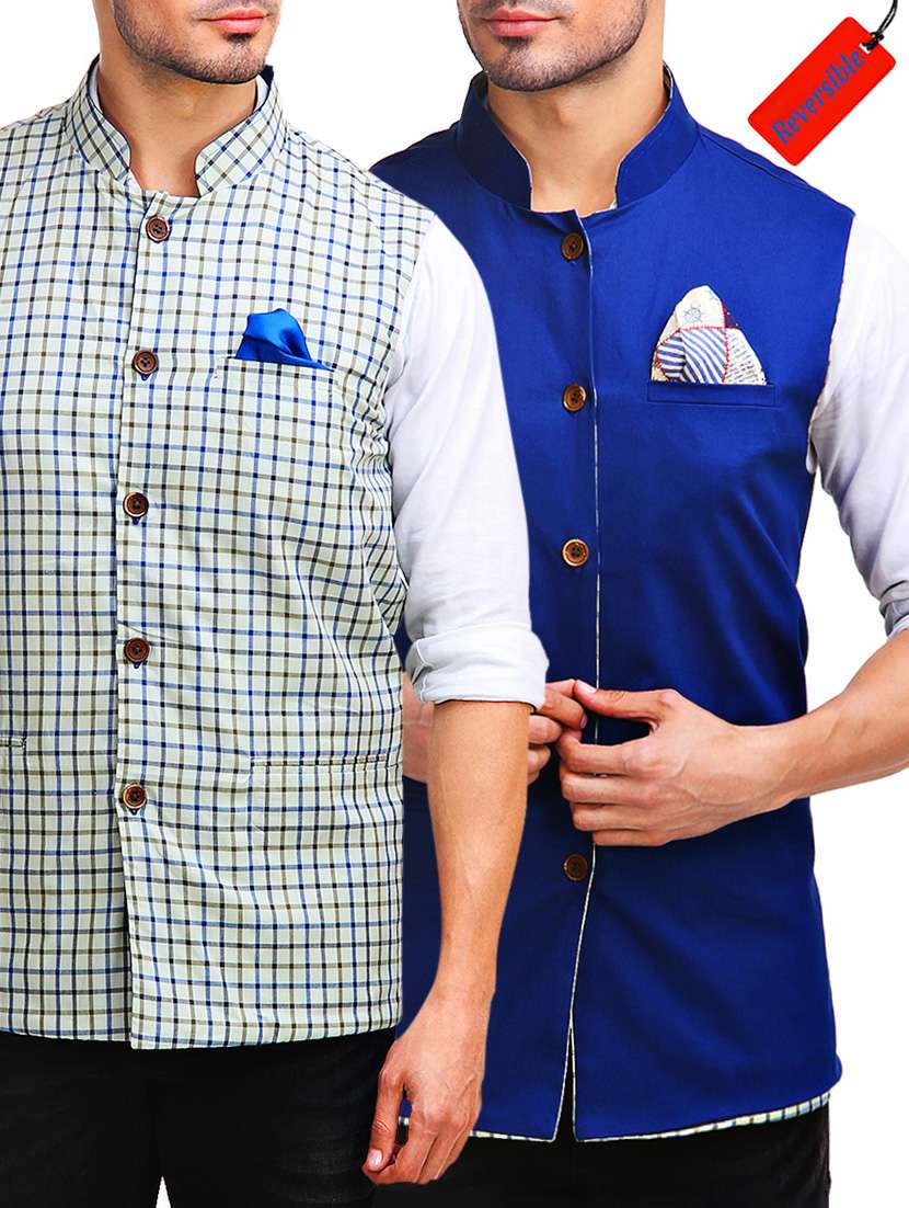 multi colored silk blend nehru jackets (set of 2)